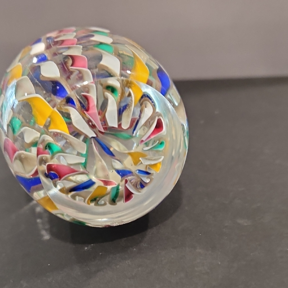 MURANO Multi Colored Twisted Ribbon/Millefiori Hand Blown Art Glass Paperweight - Picture 9 of 11